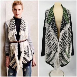 Anthropologie Moth Amba Fringe Woven Wool Cardigan